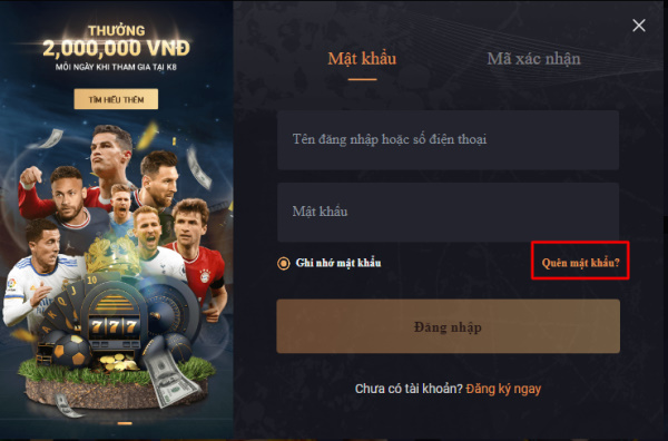 Để lấy lại mật khẩu nhà cái K8bet rất đơn giản