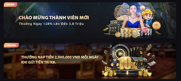 Toplist khuyến mãi casino đặc sắc của K8bet