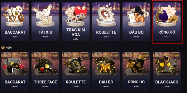 Vào sảnh và chọn đúng trò chơi: Rồng Hổ.
